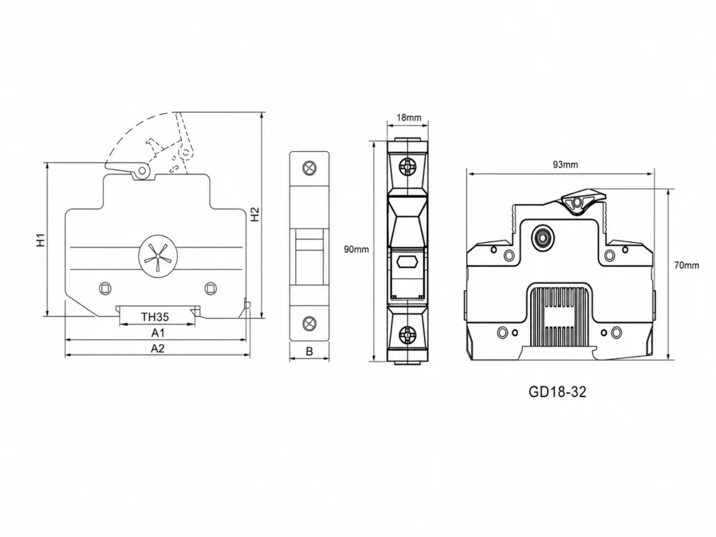 GD18 32 10x38 fuse holder dimension drawing