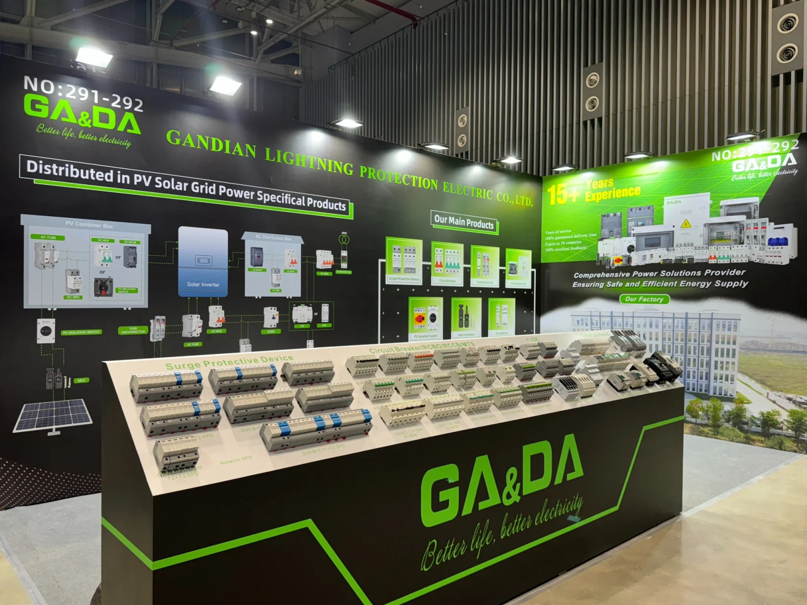 GA&DA surge protection devices displayed at an electrical exhibition