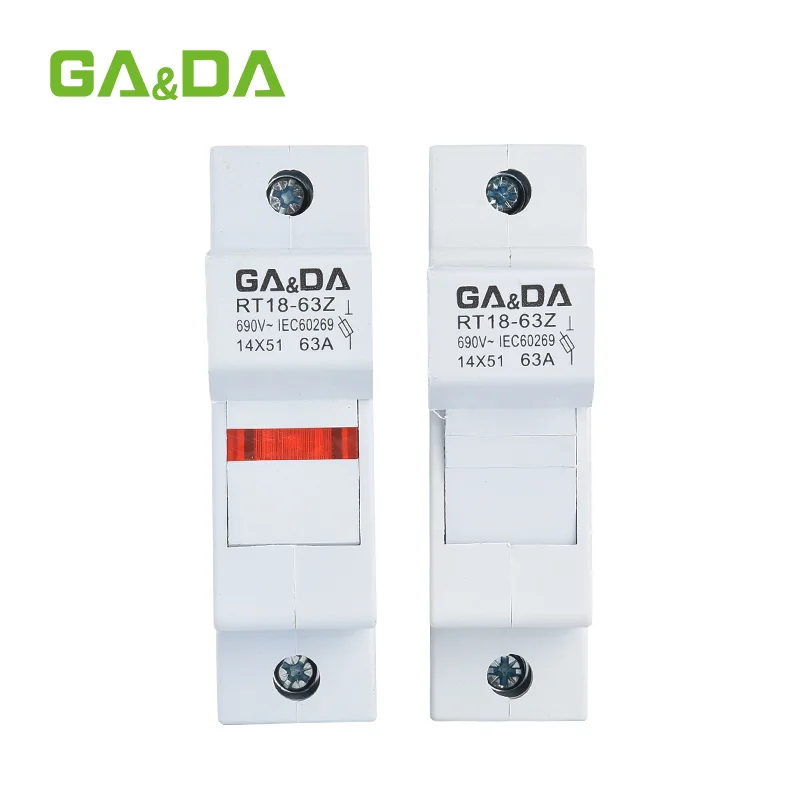 GA&DA RT18-63 63A Cylindrical Fuse Holder 14x51mm 1P 2P DIN Rail Manufacturer