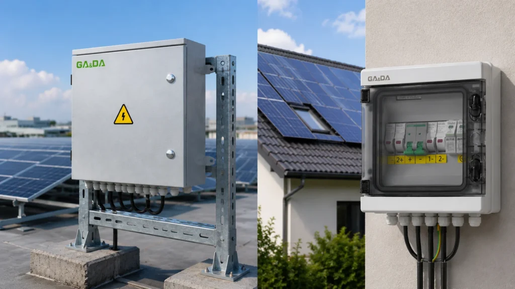 Metal and plastic solar combiner boxes for commercial and residential PV applications