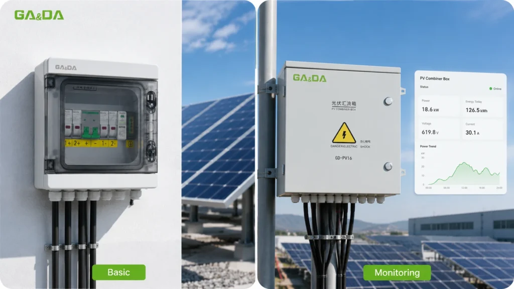 basic vs monitoring pv combiner box