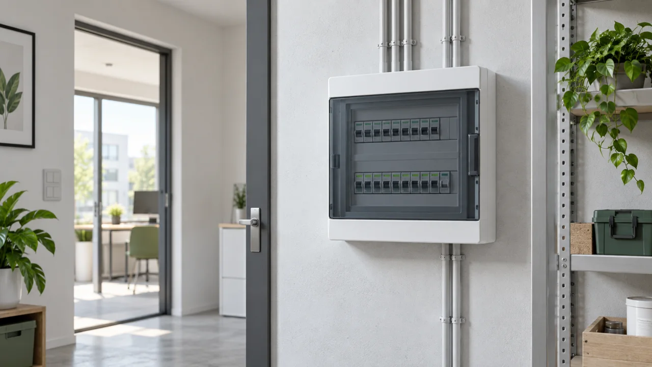 Plastic distribution box installed in a residential or commercial building