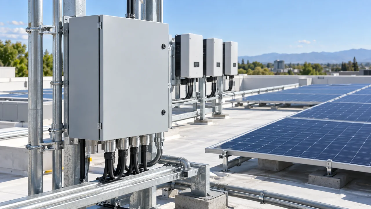 Electrical distribution enclosure used in a rooftop solar energy system