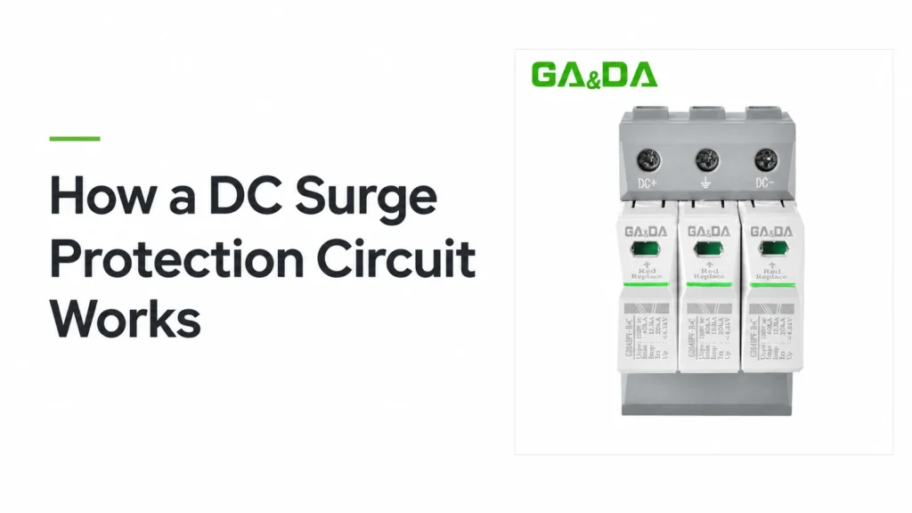 GA&DA three-pole DC surge protective device with DC+, PE and DC- terminals