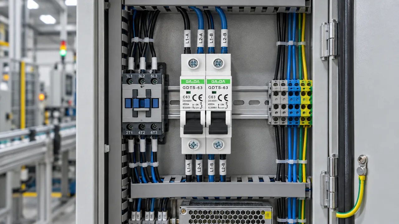 GA&DA interlocking transfer switches installed in an industrial control cabinet