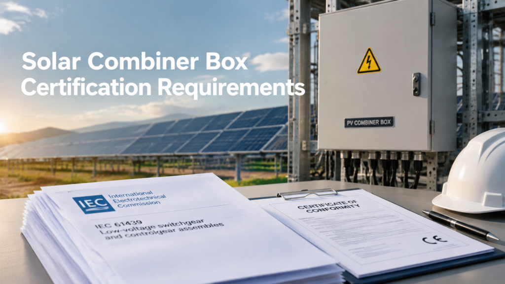 Certification documents and standards references for solar combiner box compliance